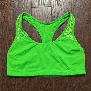 Vibrant Green Racerback Sports Bra with Lace Details